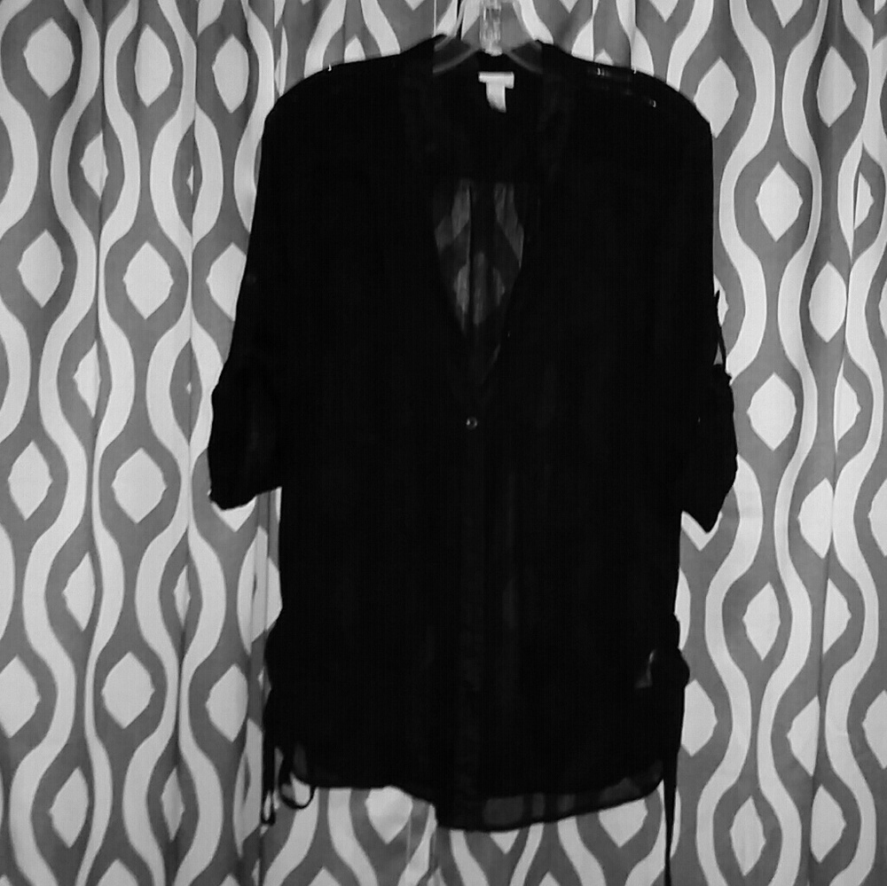 Vanity Large Black Sheer 3/4 Sleeve Blouse